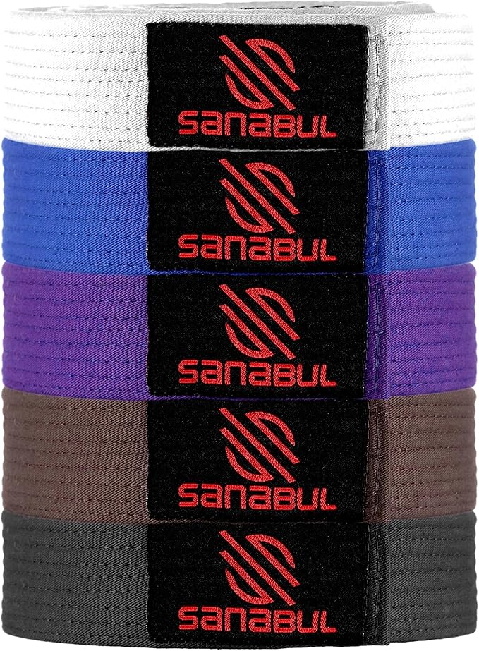Sanabul BJJ Belt for Men Women - Brazilian Jiu Jitsu With Ranking Stripes Sleeve Bar - Kids Gi Belt