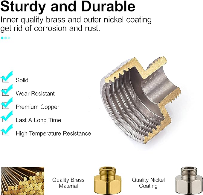 Brass Pipe Fittings, Water Hose Adapter, G 12 Female to G 38 Male Reducer Adapter, Compression Fitting for Kitchen Bathroom Faucet, Pipe Connector with Rubber Washer,(2 Pack)