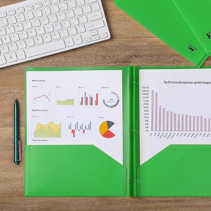 Mr. Pen- Plastic Folders with Pockets and Prongs, 5 Pack, Green, Pocket Folders, Folders with Prongs, File Folders with Fasteners, 2 Pocket Folder, Folder with Pockets, Two Pocket Folder