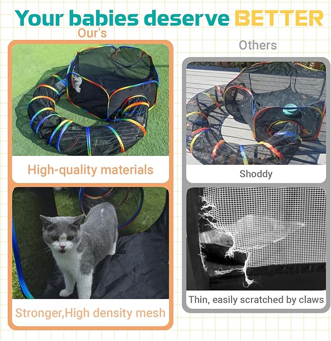 LUCKITTY Outdoor Rainbow Cat Enclosures Playground,Outside House for Indoor Cats Include Portable Tent, Circle Cat Playpen Tunnel, for Cats, Kitty and Small Animals,Within Storage Bag