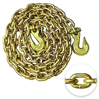 G80 Transport Binder Chain 38 Inch x 16 Foot SafetyBinder Chain with Clevis Grab Hooks 7,100 lbs Safe Working Load Logging Chain for Transporting Towing Tie Down Binding Equipment