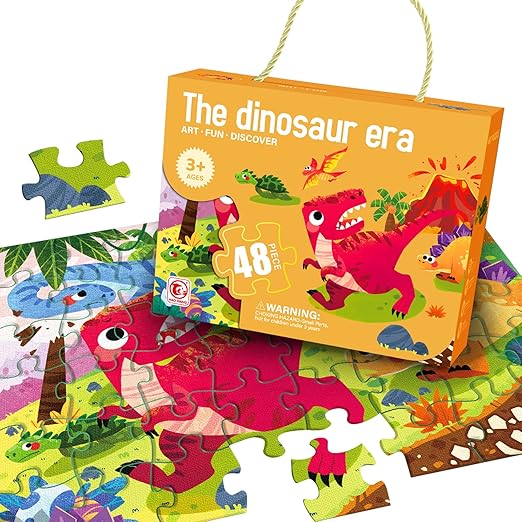 Dinosaur Jumbo Floor Puzzles for Kids Ages 3-5 Preschool Learning Toys 48-Piece Large Floor Puzzle for Toddlers&Kids Ages 4-8 Years Old,Best Gift for Boys and Girls (Dinosaur Era)