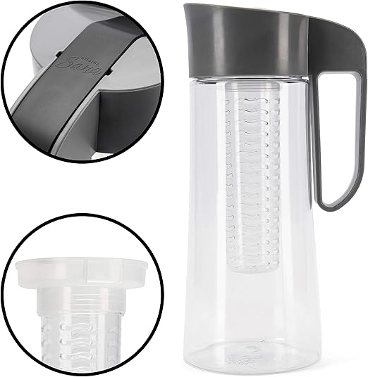 Cucina Sana Fruit and Tea Infusion Pitcher with Lid for Flavorful Hydration Fruit Water Infuser Pitcher 68 oz Infused Water Pitcher BPA free Water Carafe for Hot/Cold Water (black)
