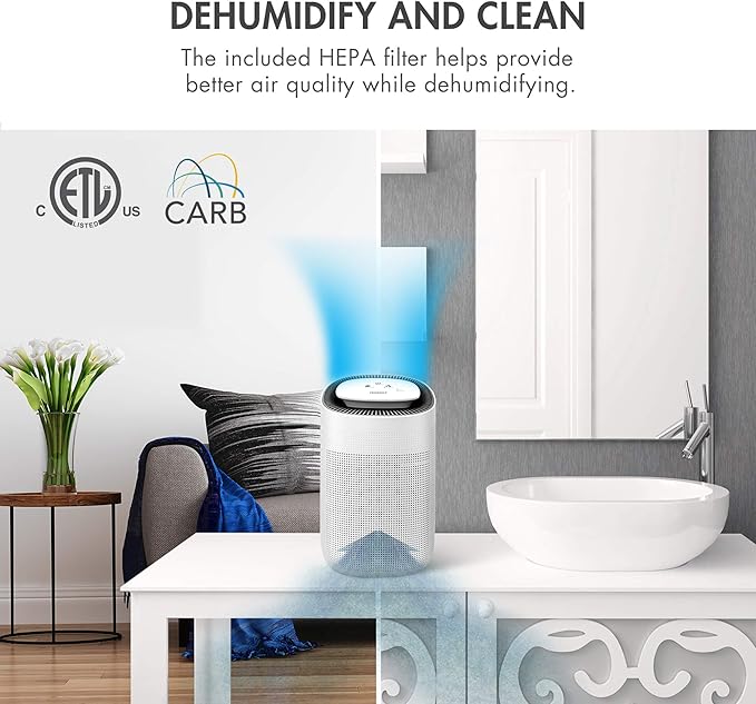 Tenergy Sorbi 1000ml Air Dehumidifier wPurifying Function, True HEPA Filter, Auto Shutoff, Touch Control Adjustable Air Speed, Ultra-Quiet, Ideal for Closets Bathrooms