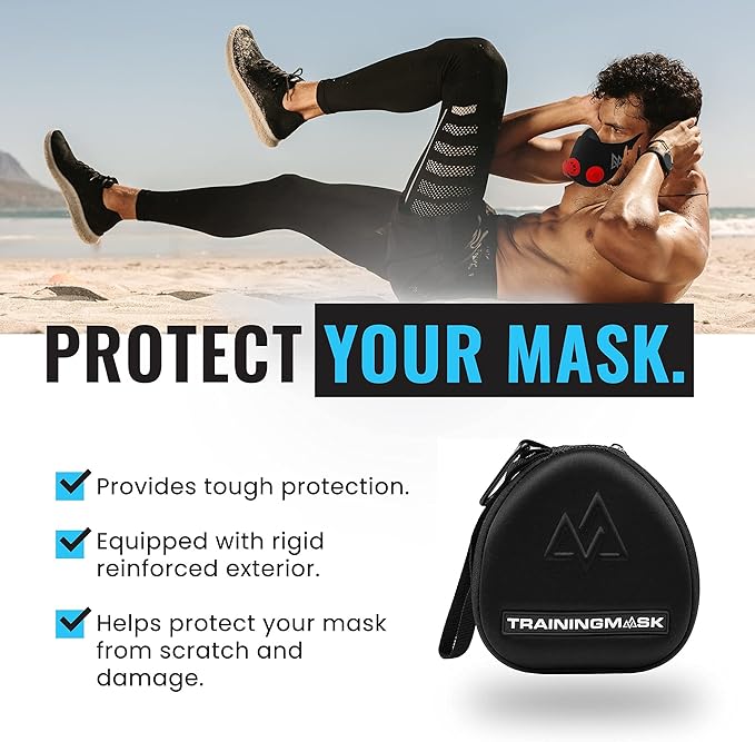 Training Mask Hard Carry Case with Quick Zip Pouch - Internal Soft Webbing for Any Workout, Cardio and Endurance, Fitness, Breathing Resistance, Running (Black)