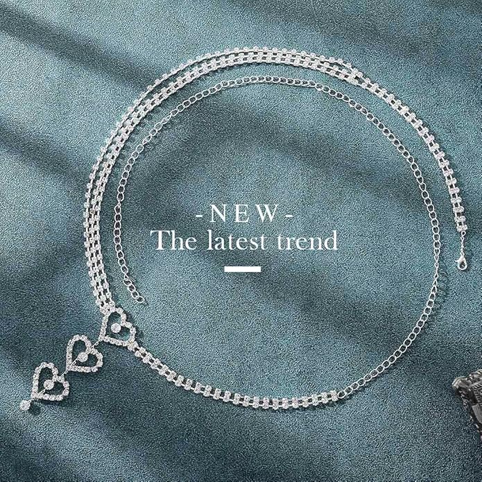 Rhinestone Waist Chain Layered Body Chain Heart Sliver Belly Chain Nightclub Party Body Jewelry Accessories For Women