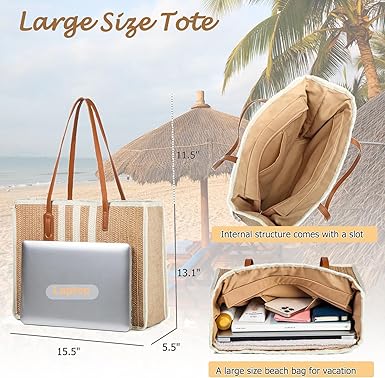 YIKOEE Large Straw Tote Bag: Summer Straw Handbags for Vacation