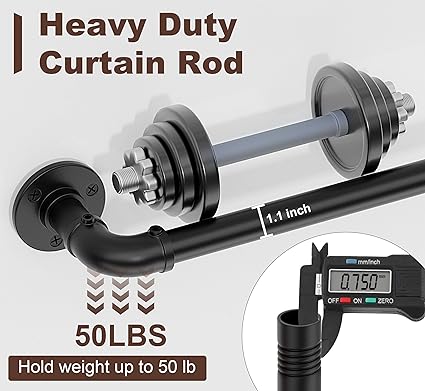 Industrial Curtain Rods for Windows 48 to 84, 2 Pack 1 Inch Heavy Duty Curtain Rods, IndoorOutdoor Curtain Rod 48-84 inch, Wrap Around Blackout Curtain Rod, Rustic Black Drapery Rods