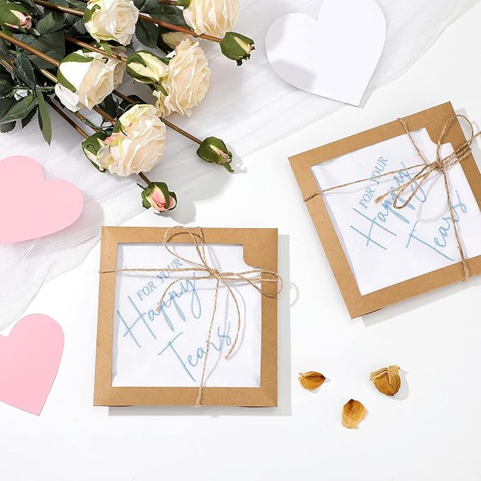 Kajaia 12 Sets Wedding Handkerchief Embroidered Handkerchief with Scallop Lace Edges Fun Gifts for Wedding Day Bride