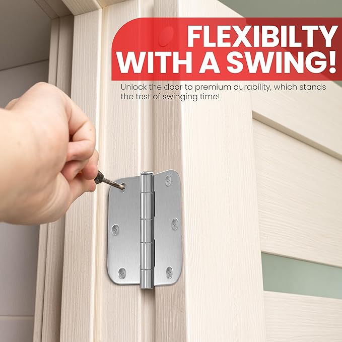 Utopia Home Pack of 1 Rounded Interior Door Hinges, 3.5 Inch, 58" Radius Edges, 3 x 3 inch, Both Interior and Exterior (Silver)