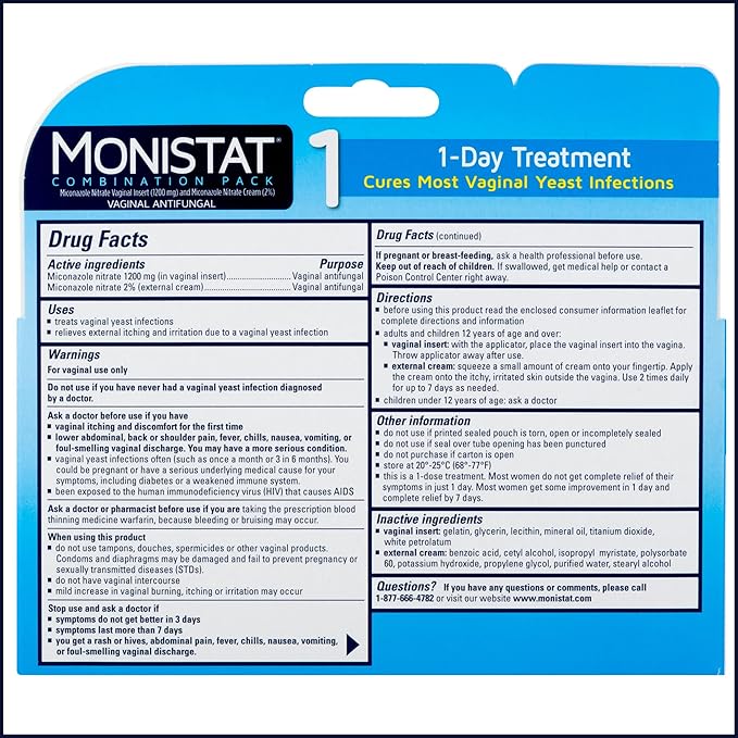 Monistat 1 Day Yeast Infection Treatment for Women, 1 Miconazole Ovule Insert External Monistat Anti-Itch Cream Bundle