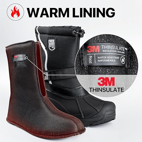 FREE SOLDIER Mens Snow Boots Insulated Waterproof Hiking Winter Shoes Nonslip Outdoor Ankle Cold Weather Boots