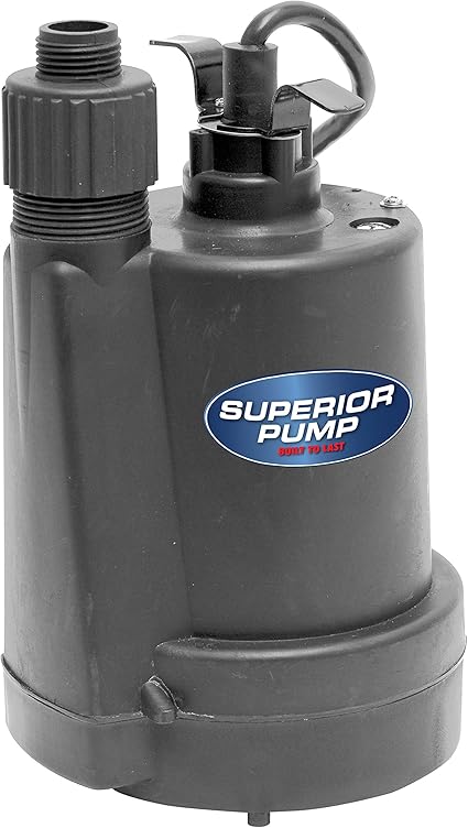 Superior Pump 91250 1800GPH Thermoplastic Submersible Utility Pump with 10-Foot Cord, 14 HP