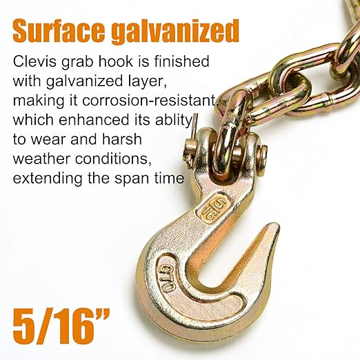 Leero G70 5/16" Clevis Grab Hook, Heavy Duty Forged Steel Rigging Chain Hooks with 4,700 Lbs(2.13 Tons) Working Load Limit, Tow Hook for Transport Truck Trailer, Yellow Zinc Finish, 3 Pack