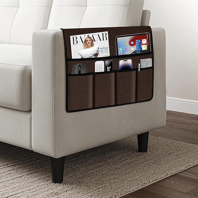 Naturoom Recliner Arm Caddy - Over the Arm Chair Caddy for Recliner with Remote Control Holder, Armrest Organizer with 6-Pocket Storage for Couch, Phone, Tablet, Magazine, Coffee