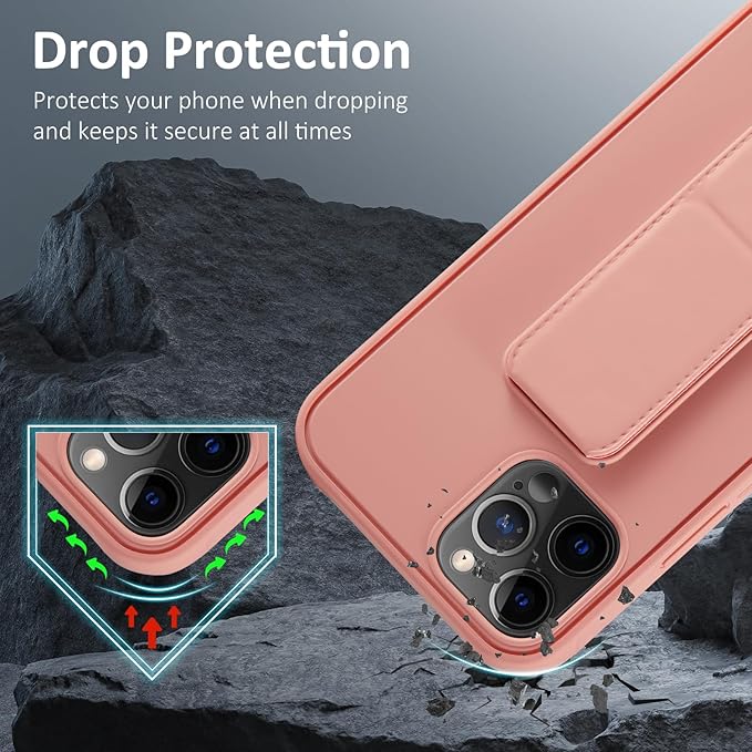 Varikke Compatible with iPhone 15 Pro Max Case with Stand, Multi-Functional Magnetic Vertical & Horizontal Kickstand Protective Phone Case, Candy Color Slim Cute Hybrid Cover 6.7 Inch, Pink