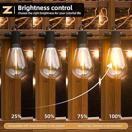 50FT LED Outdoor String Lights with 15 Shatterproof Edison Bulbs, 2700K Commercial Grade IP65 Waterproof Patio Lights, Heavy Duty Outside Hanging Lights for Backyard, Balcony, Garden, Porch
