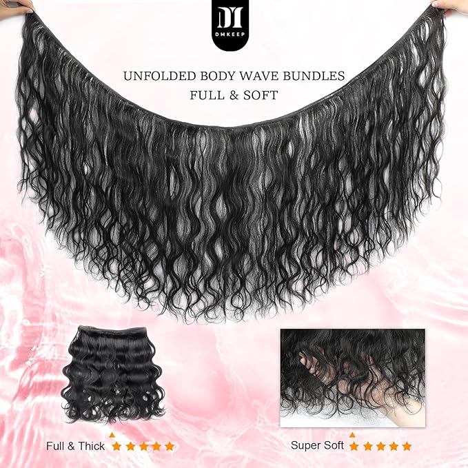 DMKEEP 12A Body Wave Bundles Human Hair 26 Inch - 100 Unprocessed Raw Virgin Human Hair Bundles Quick Weave Single Bundle Real Human Hair Extensions Natural Color