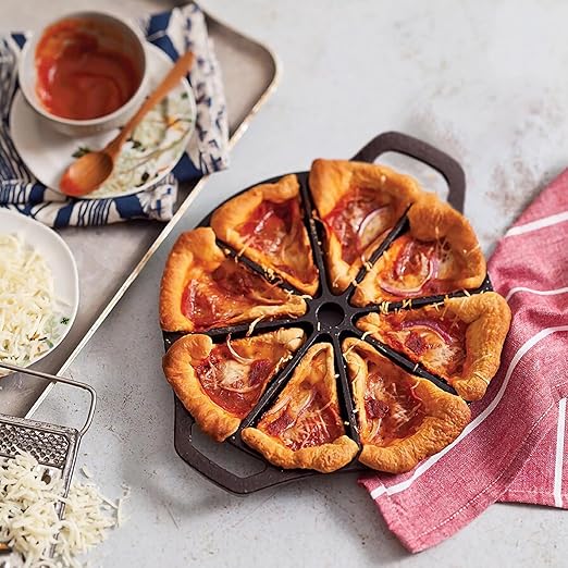WUWEOT Cast Iron Wedge Pan, Non stick Round Corn Bread Skillet, Black 8-edges Biscuit Pan with Double Handles for Scones, Corn Stick Pan, Muffins, Cup Cakes and Brownies