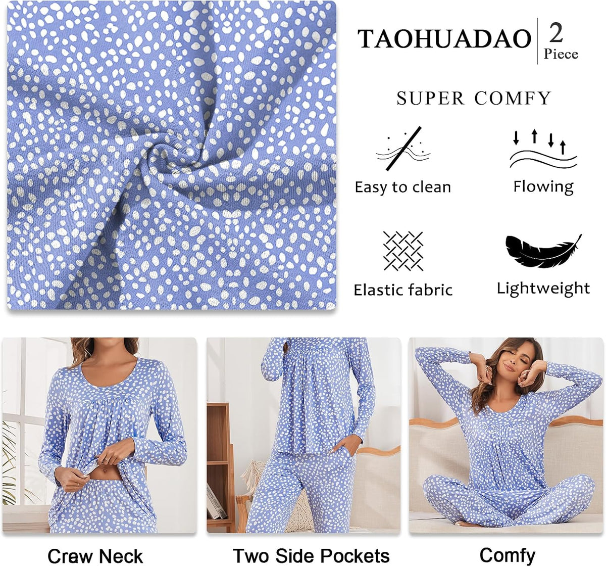 XL, TAOHUADAO Womens Pajamas Set Plus Size Long Sleeve Tops and Pants Pjs Set Ladies Fall Winter 2 Piece Loungewear with Pockets .