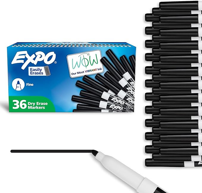 EXPO Dry Erase Markers, Low Odor Ink, Black, Fine Tip, 36 Count