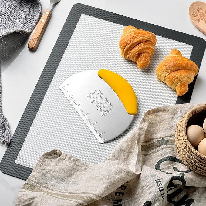 VAZZIC Stainless Steel Scraper with Graduated Dough Cutter, semi Circular Flour Cutting and Baking Tool, Thickened Dough Cutter