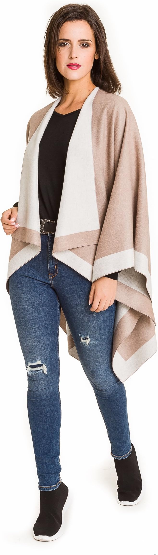 Women's Shawl Wrap Poncho Ruana Cape Cardigan Sweater Open Front for Travel Flight Cruises