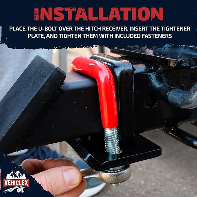 Vehiclex Anti-Rattle Hitch Tightener Clamp for 1.25" to 2" Receivers - Galvanized Heavy-Duty Stabilizer with 0.44" U-Bolt, Rust-Proof for Trailers Trucks