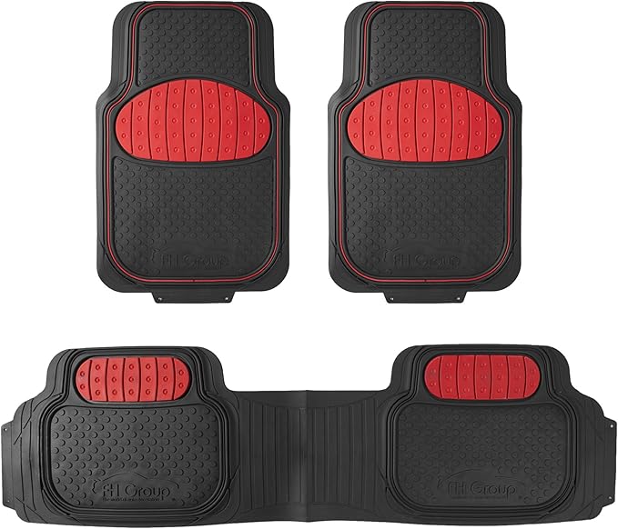 FH Group Car Floor Mats - Heavy-Duty Rubber Floor Mats for Cars, Universal Fit Full Set, Trimmable Automotive Floor Mats, Climaproof Floor Mats for Most Sedan, SUV, Truck Floor Mats Red