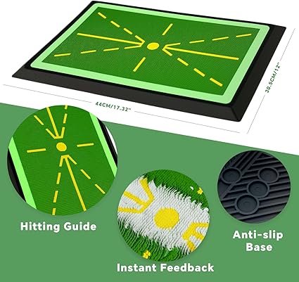 Golf Hitting Mat, Golf Swing Mats Practice IndoorOutdoor, Hitting Training Mat with Path Feedback, 17"x12" (Upgraded Version)