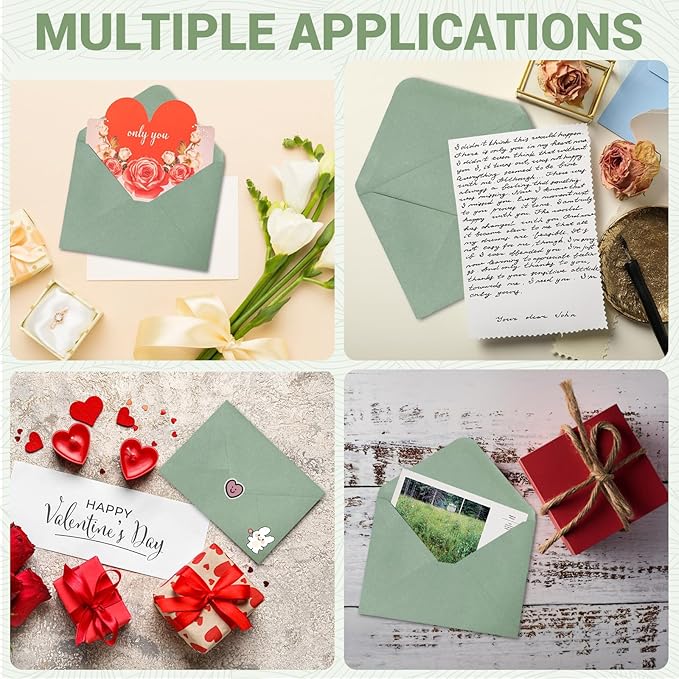 50 Packs Sage Green A7 Envelopes for Invitations, Ribetween 5x7 Envelopes with V Flap, Great for Graduation, Baby Shower, Birthday, Festival, Handmade card, Mailing, Wedding, and Greeting Cards