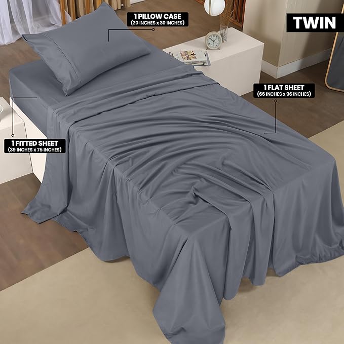 Utopia Bedding - Brushed Microfiber Sheet Set, Shrink Resistant and Fade-Resistant, Easy Care, 3 Pieces, Individual Size, Gray Color