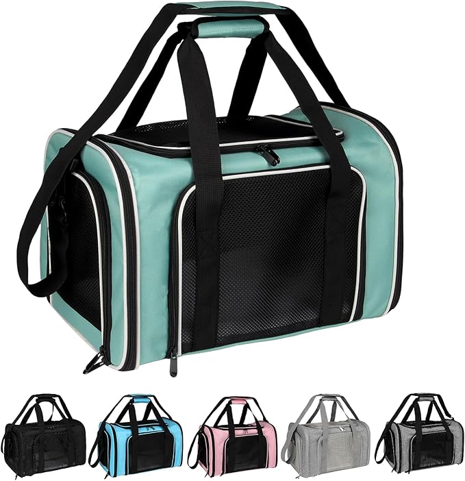 Cat, Dog Carrier for Small Medium Pet Carriers Up to15Lbs, Cat Carrier Soft- Sided Puppy Cat Bag Portable Foldable Airline Approved Carrier Travel (Green 18 11 11)