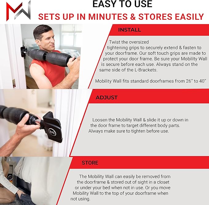 Mobility Wall- Stand Up Door Mounted Smooth Foam Roller for Soft Tissue Massage & Muscle Recovery for Exercise, Includes 1 Trigger Point Attachments