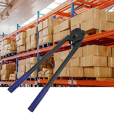 12-19mm PP PET Strap Crimper Banding Crimper Packer Sealer Pliers Long Handle Manual Packing Machine Packaging Pliers Strapping Banding Tool (Blue)