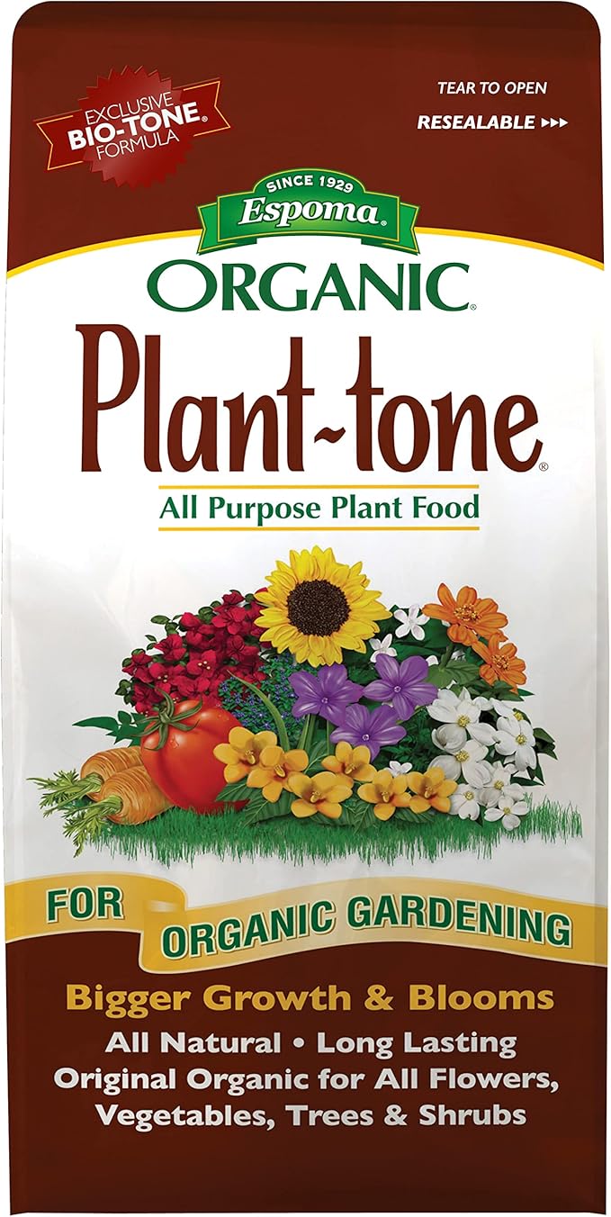 Espoma Organic Plant-Tone 5-3-3 Natural Organic All Purpose Plant Food; 4 lb. Bag; The Original Organic Fertilizer for All Flowers, Vegetables, Trees, and Shrubs.