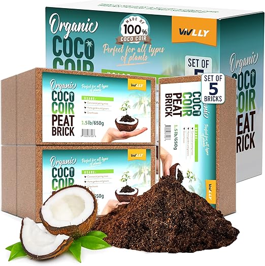 Compressed Coco Coir, 5 Pack Organic Coconut Coir, 1.4 Lbs Coco Coir Brick, Coconut Soil with Low EC & pH Balance, Coco Fiber for Herbs & Flowers, High Expansion, Renewable Coconut Soil for Planting