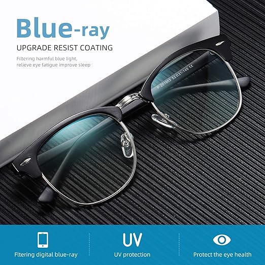 Blue Light Blocking Glasses Vintage Half Frame UV Clear Lens Anti Eyestrain Computer Gaming Glasses for Women Men