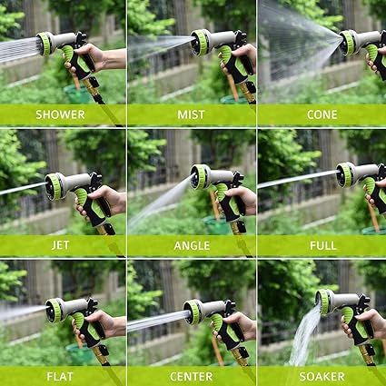 Heavy Duty 9 Function Garden Hose Nozzle with ABS Frame and TPR Grip, Powerful Watering Cleaning Pet Care Tool