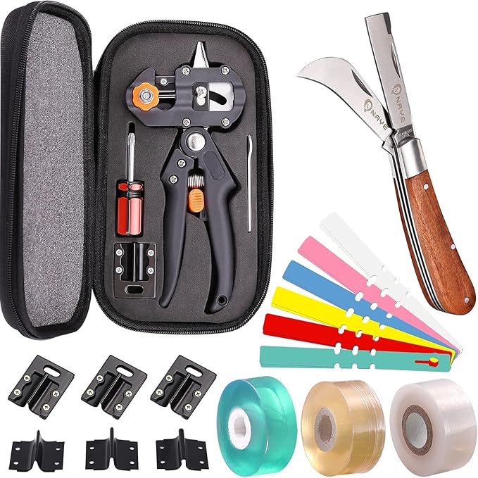 NAYE - 2 in 1 garden grafting tool kit for fruit trees with grafting knife, additional replacement blades included, professional grafting scissor scissors
