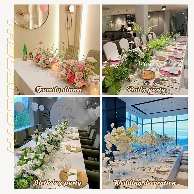 Kesfey 60 x102 inch White Rectangle Table Cloths 2 Packs Polyester Tablecloths High Density Washable Fabric Table Cover for 6 Foot Tables Wrinkle Resistant Tablecloth for Wedding Buffet Banquet Party