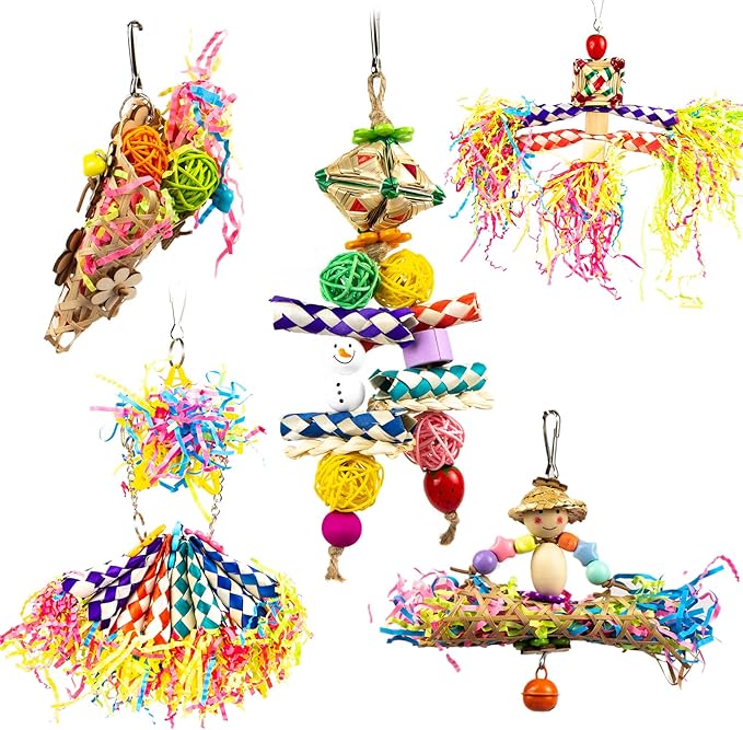 Parrots Shredding Toys Parakeet Chewing Toys Loofah Toys Parrot Cage Shredder Toys Bird Foraging Hanging Toys Bird Accessories for Parrots Lovebird Cockatiel Conure African Grey