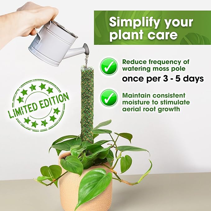 DUSPRO Self-Watering Natural Green Forest Moss Pole, Easy to Use Moss Sticks for Indoor Plants, Climbing Plant Support Stake with Self-Watering Feature, Moss Pole Monstera Plant Support 2pcs 17''