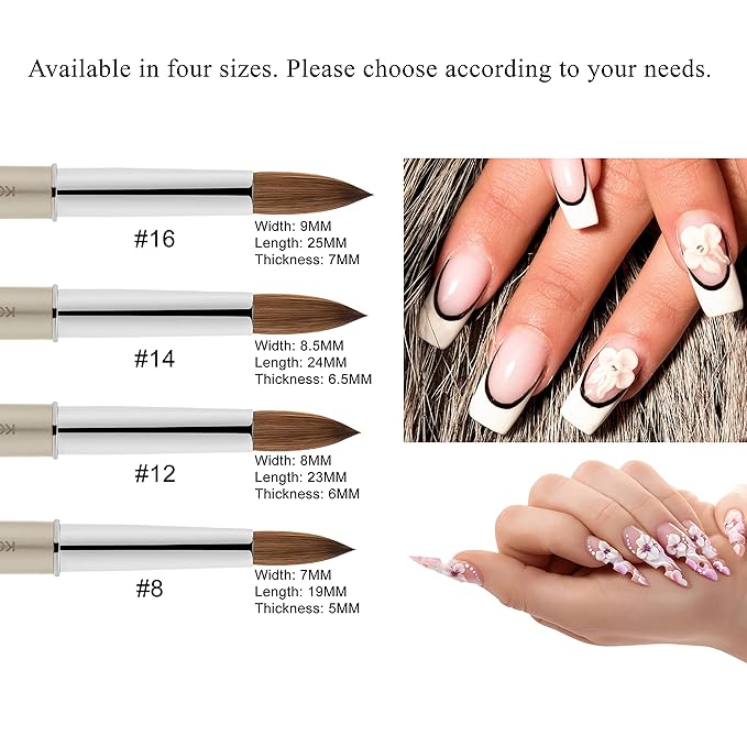 Beaute Galleria 1 Piece Kolinsky Sable Round Acrylic Nail Art Brush (CRIMPED), for Manicure Detail Painting, Acrylic Application, Acrylic Powder, Nail Extension, Nail Carving, Nail Art Pen (Size: 8)