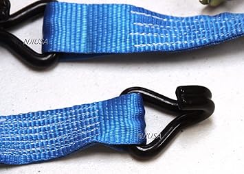 2x Ratchet Tie Down Straps Cargo Truck Dual J-Hooks Heavy Duty 15' x 1.5" (Blue)