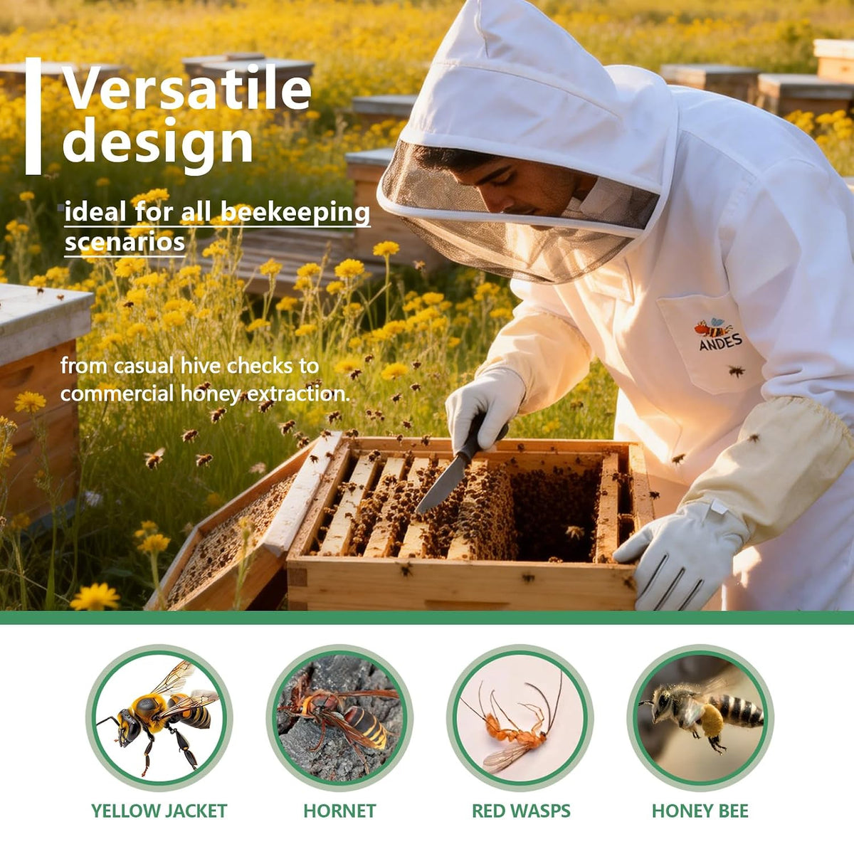 Bee Suit for Men Women Sting Proof, Polycotton Beekeeping Suit Beekeeper Costume&with Glove &Ventilated Hood, Bee Outfit for Backyard and beekeeping supplies (XXL)