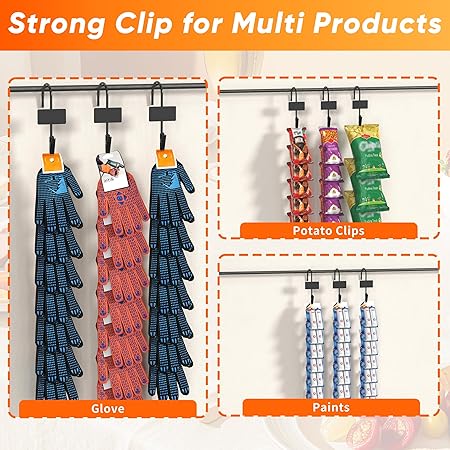 AIWFL 10 Pack Metal Hanging Merchandise Strips with Hooks, 30.7" Snack Rack Chips Bag Holder with 12 Clips, Chip Rack Display Stand with Label Header for Retail Display