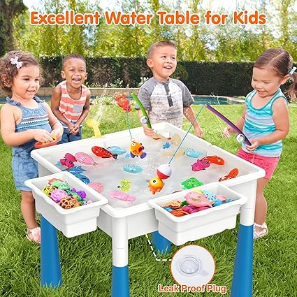 arscniek 7 in 1 Kids Activity Table and Chair Set with 152Pcs Large Marble Run Building Blocks, SandWater Table, Toddler Learning Play Table Toys for Girls Boys Toddler Age 3-7