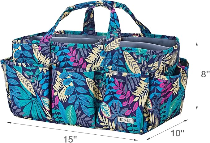 HOMEST Craft Organizer Tote Bag with Multiple Pockets, Storage Art Caddy for Scrapbooking, Crafts Supply Carrier for Tools, Floral