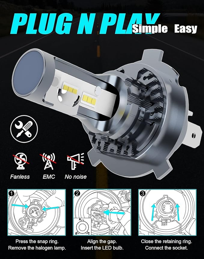 H19 H4 9003 HB2 HS1 LED Bulbs Fog Lamp 12V 24V 20000Lm Bright 30W 6500K Fanless EMC Plug and Play for Cars Motorcycles Trucks 2pcs